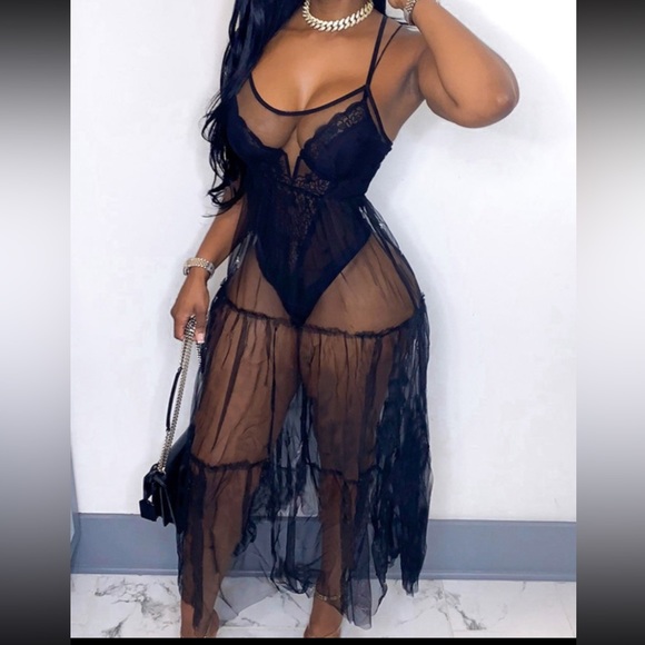 Black Sheer Tier Tank Dress - Picture 2 of 3